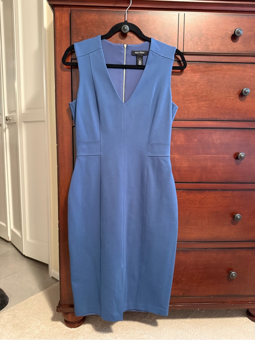 White House Black Market Blue V-Neck Sheath Dress